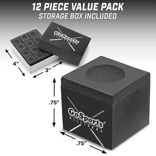 GoSports Premium Pool Cue Chalk Cube 12 Pack - Black, Blue, Red, or Green - Billiards Pool Stick Chalk
