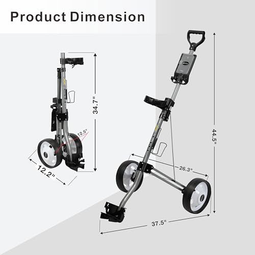 X-Lite Golf Push Cart Two Wheel, Ultra Lightweight & Compact Golf Bag Cart, Foldable for Easy Storage, Ergonomic Handle, Built-in Scorecard & Ball Holder, Smooth Rolling Wheels, Silver