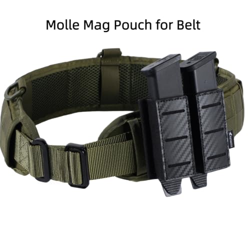 BK Double Magazine Pouch for 9mm .40 S&W .45 ACP Double-Stack Magazines MOLLE Belt Nylon Holder with Laser-Cut Panel and Quick-Release Insert