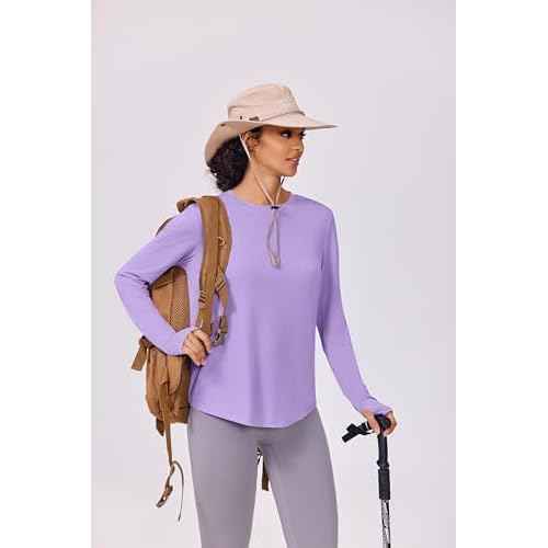 PINSPARK Soft Long Sleeve Workout Tops for Women Thumb Holes UV Sun Protection Quick Dry Golf Running Hiking Rash Shirts