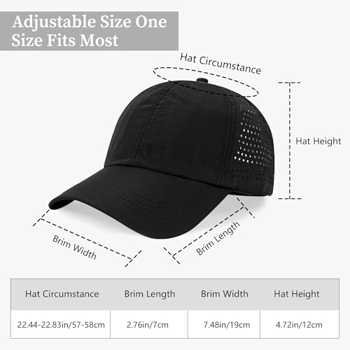 Women's UPF 50+ Waterproof Baseball Cap with Ponytail Hole - Black