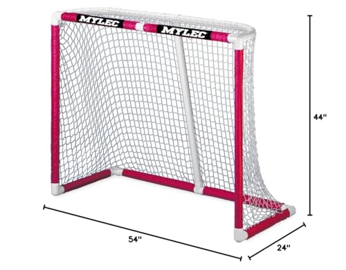 PVC Junior Pro Hockey Goal for Indoor + Outdoor (54 x 44 Inches), Lightweight & Portable, Sleeve Netting System (Red, Pounds)