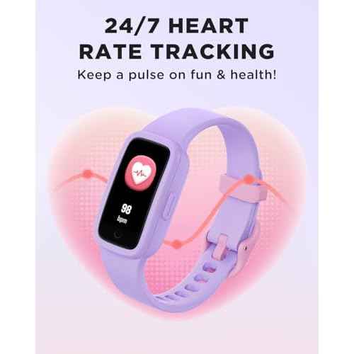 BIGGERFIVE Vigor 3 Kids Fitness Tracker Watch, AMOLED Screen, No App No Phone Needed, 3ATM Waterproof, Heart Rate and Sleep Monitor, Pedometer Watch, Sports Step Counter for Girls Ages 5-15, Lilac