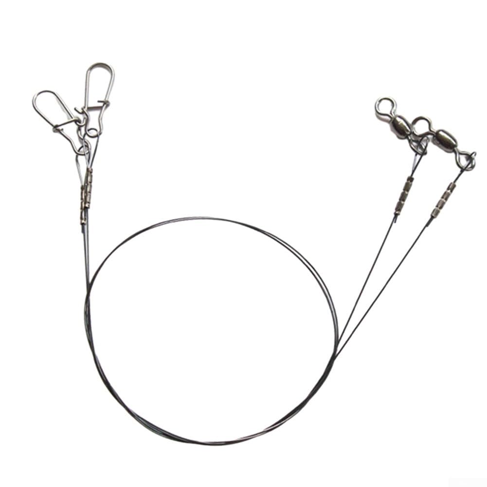 2 Pack Fishing Wire Leader Line, Titanium 7x7 Strand with Swivel Duo-Lock Snap, 30cm 14kg & 35cm 18kg Strength for Predatory Fish(30cm 14kg)