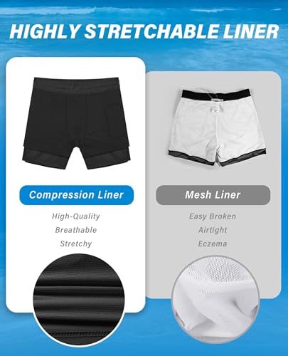 Gleeease 5 Inch Men's Swim Trunks with Compression Liner - X-Large Solid Black