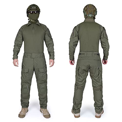 IDOGEAR Men G3 Assault Combat Uniform Set with Knee Pads Camo Camouflage Tactical Airsoft Hunting Paintball Gear (Ranger Green, Large)