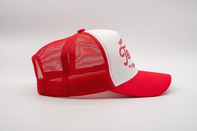 Red & White M.O.Q. Trucker Hat with Western Texas Text - Lone Star Pride