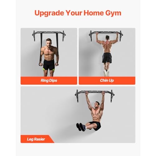 VEVOR Pull Up Bar, Multi-Grip Wall Mounted Pull Ups, 50 in Width Multifunctional Chin Up Training Station, Heavy Duty Steel Upper Body Workout Bars with Hangers, 440 lbs Weight Capacity, for Home Gym