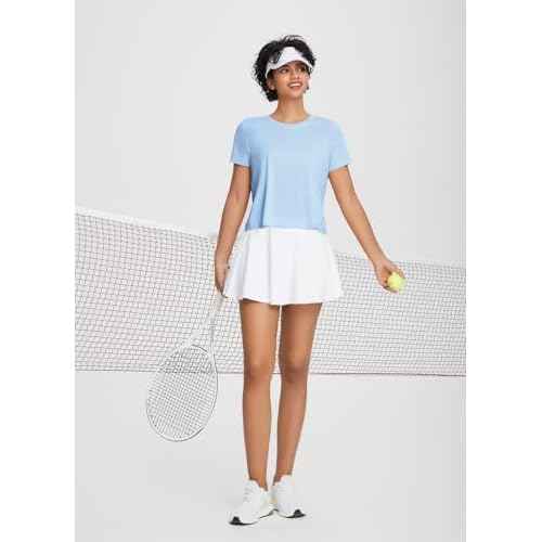 baleaf Women's Workout Tops Athletic Shirts Cropped Short Sleeve Split Back Running Gym Quick Dry Sun Protection UPF 50+