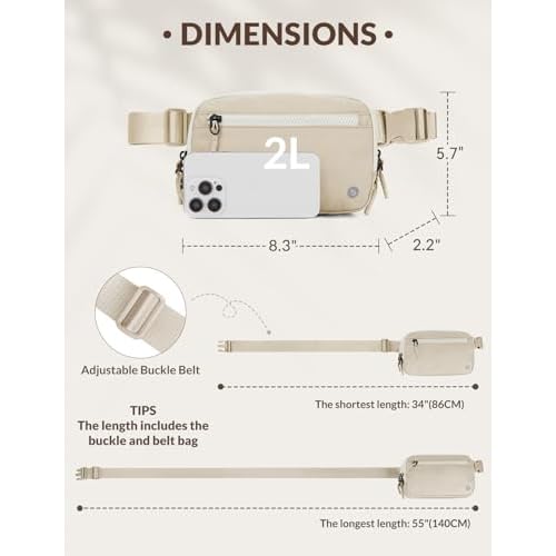 BALEAF Belt Bag Women Fanny Packs Crossbody Fashion Waist Pack Water Resistant Adjustable Strap 2L Off White