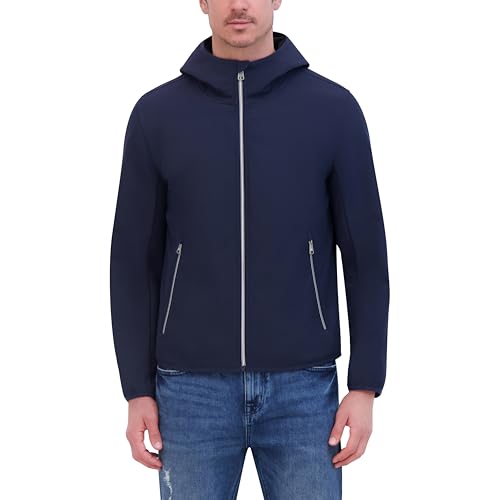 Kenneth Cole mens Hooded Soft Shell With Coil Zip Detail