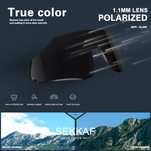 SEKKAF Polarized Sports Sunglasses for Men Women Black UV Protection Lightweight Running Cycling