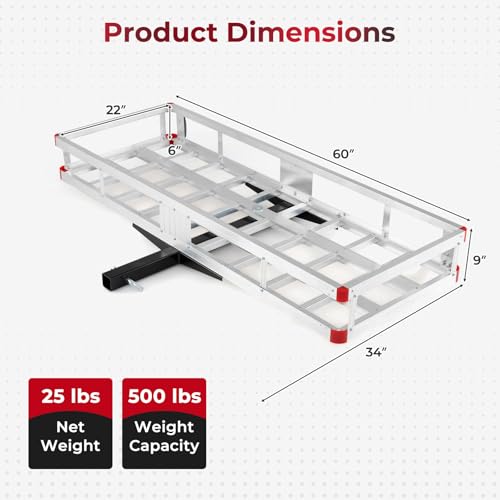 Heavy Duty Aluminum Hitch Cargo Carrier 500 lbs Capacity for SUV & Truck