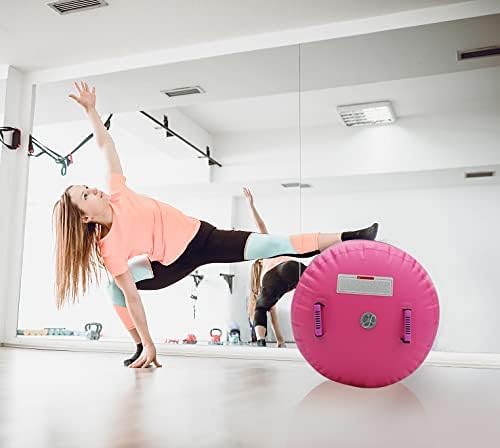 Pink Gymnastics Air Barrel with Pump - Inflatable Tumbling Roller for Backhandspring Training and Cheerleading