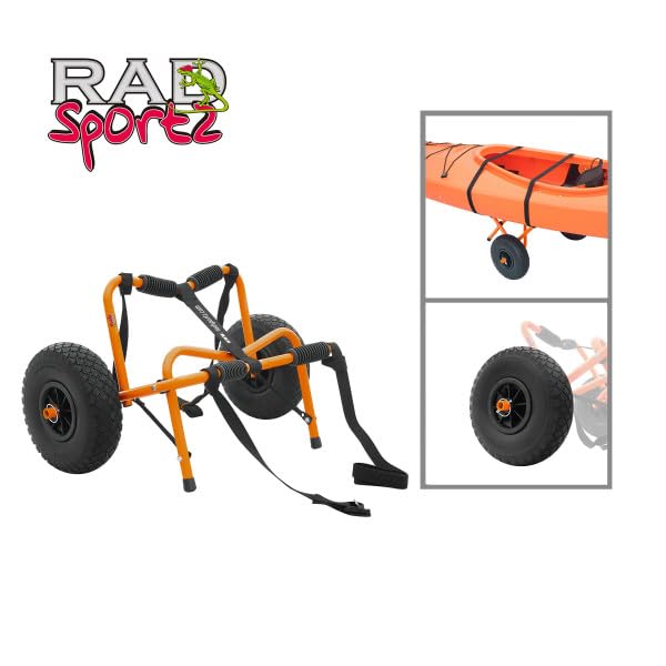 Kayak Cart – 150 Lbs Capacity Canoe Dolly with Airless Tires, Foldable Aluminum Frame, and Carrying Bag for Personal Watercraft by Rad Sportz (Orange)