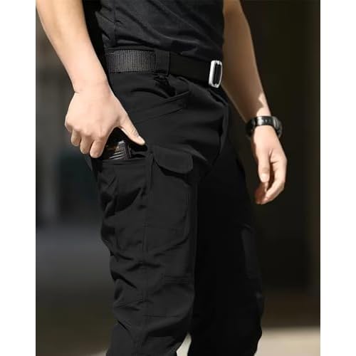 Men's Tactical Pants Stretch Waterproof Fabric Durable Cargo Pants for Hiking Casual Work Multi Pockets (No Belt)