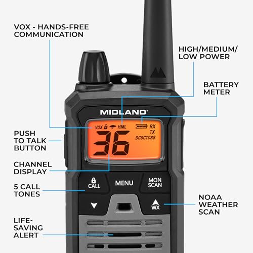 Midland T290VP4 High-Powered GMRS Two-Way Radios | Long-Range Communication with 36 Channels & 121 Privacy Codes | Durable, Water-Resistant Design for Outdoor Adventures