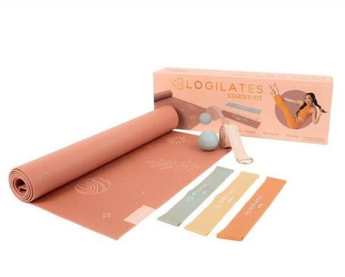 Blog-ilates Ultimate Yoga Starter Kit with Mat, Massage Ball, Mat Strap, 3 Rubber Booty Bands (Color Varies)