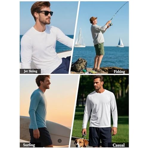 NEYOUQE Men's Sun Protection UPF 50+ Shirts Long Sleeve Running Workout Athletic Gym Shirt UV Swim Fish Rash Guard Hiking