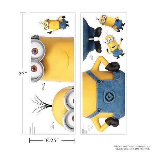 Despicable Me Minions Kevin Wall Decals - Set of 4 Vinyl Wall Stickers Bedroom Decorations - Peel and Stick Room Decor