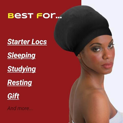 Beauty Town Unisex Sleeping Cap ? Stretchable Soft Lightweight Night Headwear for Braids, Locs, and Dreads (Black)