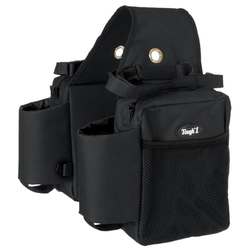 Tough 1 Nylon Saddle Bag with Insulated Water Bottle Holders - Black