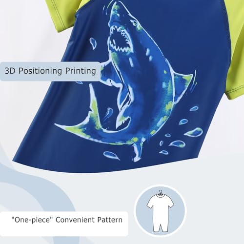 Aisyee Boys One Piece Rash Guard Swimsuit - Big Shark 03L, 7-8 Years