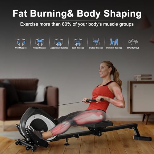 UPREIGN Magnetic Rowing Machine for Home | Adjustable 8-Speed Booster | Burn Fat & Sculpt Muscles | Supports Up to 265 LBS | Phone/Tablet-Ready Design