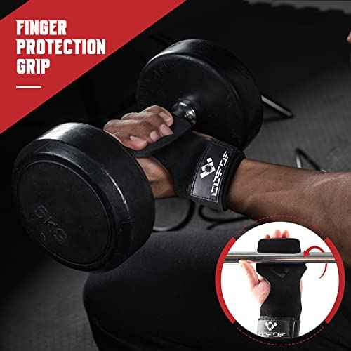 COFOF Weight Lifting Wrist Strap, Double Layer Leather Wrist Strap for Deadlift and Powerlifting, Adjustable Neoprene Padded Gym Workout Lifting Hooks (Pair)