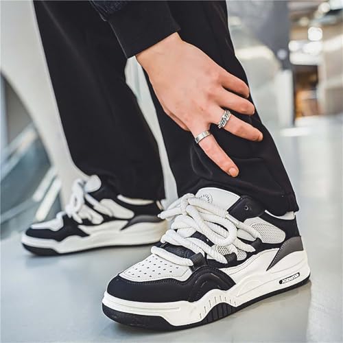 Men's Breathable Mesh Skateboard Sneakers - Black White, Summer & Autumn