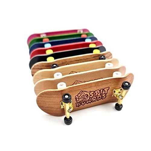 SPITBOARDS¢ç 32 mm Fingerboard Complete Real Wood Set-Up (Pre-Assembled, 5-Layers), Trucks with Lock Nuts, Bearing Wheels, Foam Grip Tape, (Deck: Zebra Wood, Trucks: Gold, Wheels: Black)