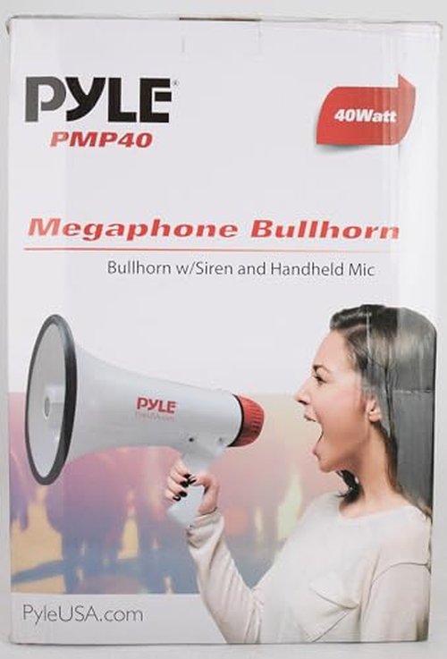 Pyle 40 Watt Professional Megaphone Clear Sound & Ergonomic Grip - Multi-Function with Talk, Siren, Volume Control - Detachable Handheld Mic - Indoor & Outdoor Sports, Emergency Response