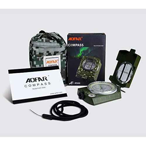 AOFAR Military Compass,AF-4580 Lensatic Sighting, Waterproof and Shakeproof with Map Measurer Distance Calculator, Pouch for Camping, Hiking