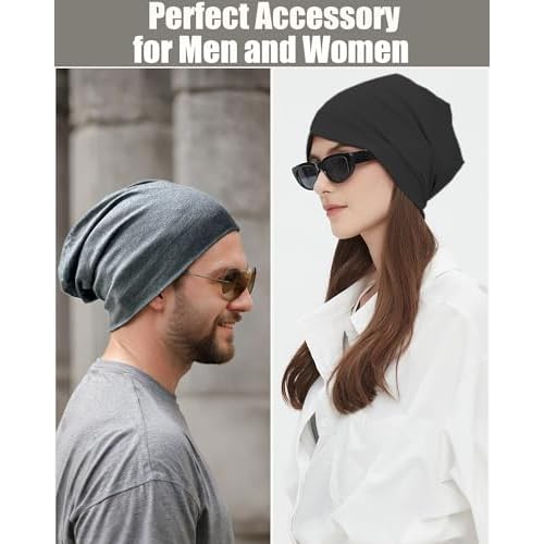 Summer T-Shirt Cotton Slouchy Beanie for Women Men Fashion Style Soft Hipster Daily Hat Lightweight Skull Sleep Cap