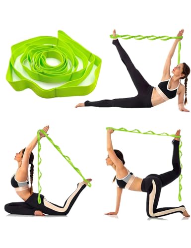 10-Loop Stretching Strap for Yoga Pilates Non-Elastic Exercise Straps for Flexibility Training (75"x1") Women & Men (Green)
