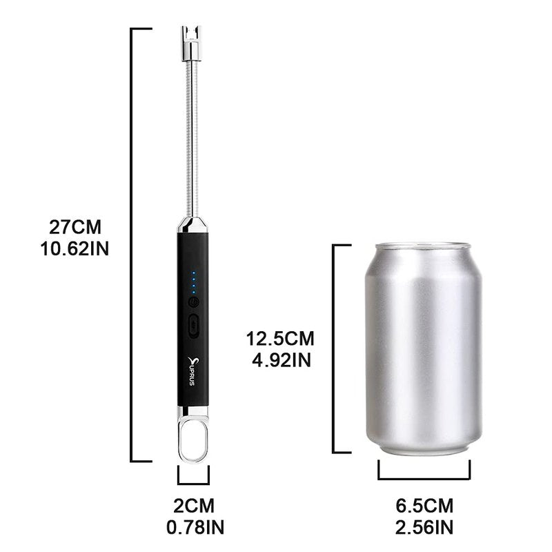 SUPRUS Lighter Rechargeable USB Lighter Arc Electric Lighetrs with Safety Switch 360° Flexible Neck Flameless Grill Long Lighters for Candle Camping Cooking (Black)