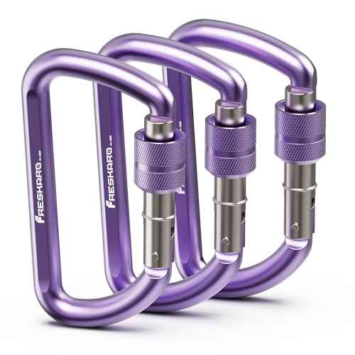 FresKaro 3inches Screw Locking Carabiners, Strong Tensile Strength 12kN/2698lbs, Lightweight, Rust-Free, D Shape Wide Opening Gate, Sturdy and Last Long, Assorted Colors
