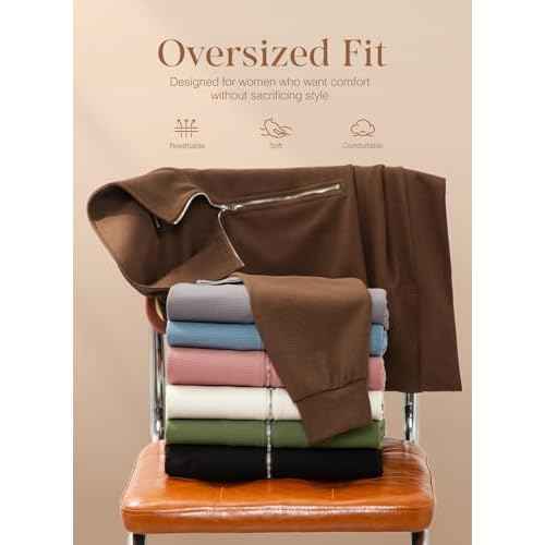 Dokotoo Womens Sweatshirt Waffle Knit Long Sleeve Lapel Half Zip Up Casual Lightweight Soft Sweatshirts Loose Pullover Tops