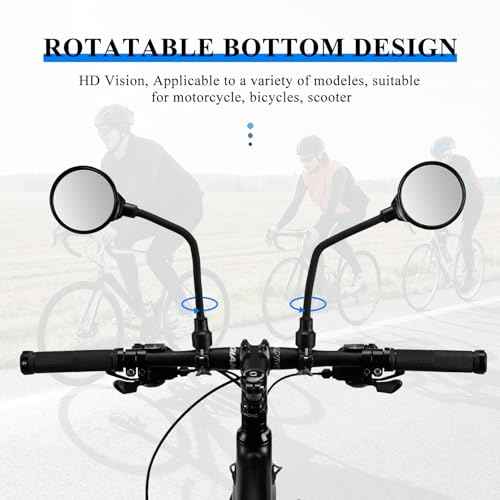 ROCKBROS Bike Mirror Handlebar Mount 360¡ÆRotatable Adjustable Bicycle Rear View Mirror HD Wide Angle Clear Acrylic Convex Safe Bike Mirror for Mountain Road Bike Electric Motorcycle
