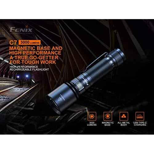 Fenix C7 3000 Lumen High Lumen USB-C Rechargeable Flashlight with 2x5000mAh Batteries and LumenTac Battery Organizer