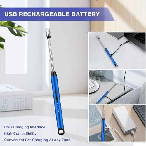 2 PCS Candle Lighter, Electric Lighter Arc Windproof Flameless with 360¡Æ Flexible Neck & LED Power Display, Lighters for Candle for BBQ, Grill, Camping, Fireplace, Stove(Blue)