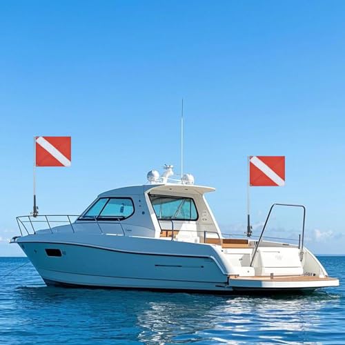 Diving Flag with Adjustable Telescopic Flag Pole - Red & White with Alligator Clip - Fits 0.6-2 Inch Round & Square Rails - Variation: Red White / Diving Flag with Alligator Clip