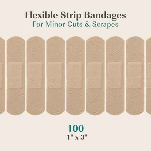 FEBU Bamboo Fabric Bandages | PFAS Free Flexible Fabric Bandages | Latex Free Bandage | Natural Hypoallergenic Bandage for Scrapes, Cuts & First Aid | 1in x 3in | 100 Count Pack