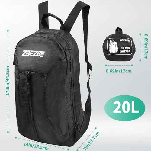 Foldable Packable Backpack - Lightweight Waterproof Hiking & Cycling Daypack, Large-capacity Black