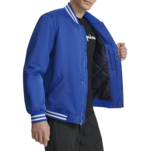 Champion mens Logo Striped-trim Varsity Jacket