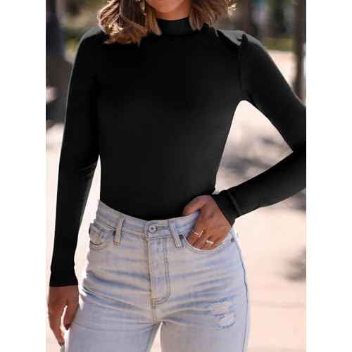 PRETTYGARDEN Women's Turtleneck Long Sleeve Shirts 2025 Fall Basic Tees Ribbed Fitted Tops Thermal Layering Knit Top Clothes