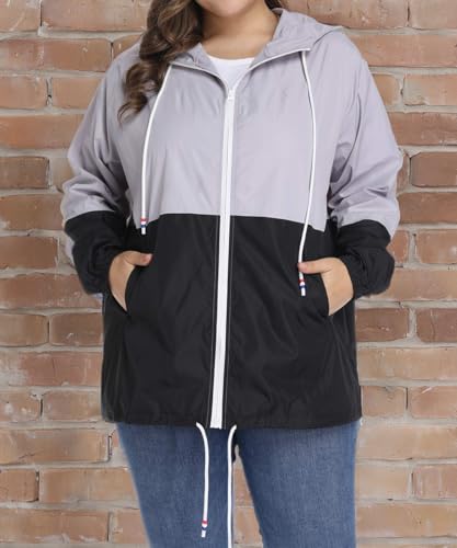 Women's Plus Size Lightweight Hooded Rain Jacket Black XX-Large