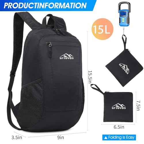Lightweight Hiking Backpack Small,Waterproof Hiking Daypack,Foldable Backpack for Travel,Ultralight Daypack(Nylon, Black)