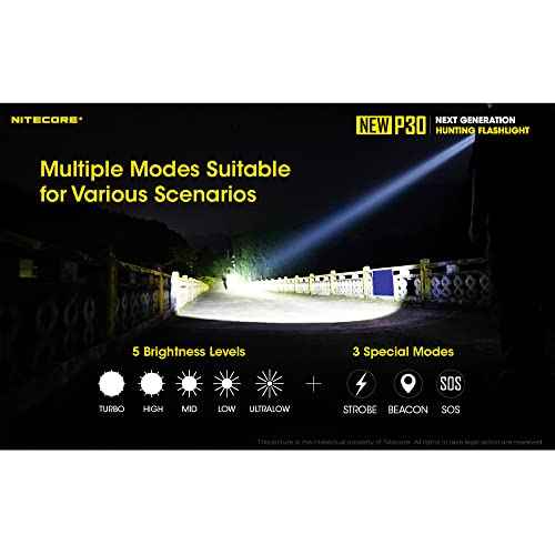 Nitecore New P30 1000 Lumen 676 Yard Long Throw Hunting Flashlight, NL2150R with Build-in USB-C Port, and LumenTac Organizer