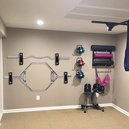 Luwint Wall Mounted Horizontal Barbell Holder - 2 Pairs, Heavy Duty Steel, Rubber Coated, Fits Olympic & Standard Bars - Variation B.1